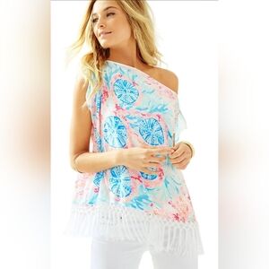 Lilly Pulitzer NWT Pink Blue Jasmine Caftan Pewter Pink Sole Seaurchin XS/S